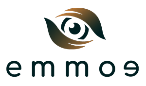 Logo emmoe pequeno de cor azul escuro e laranja